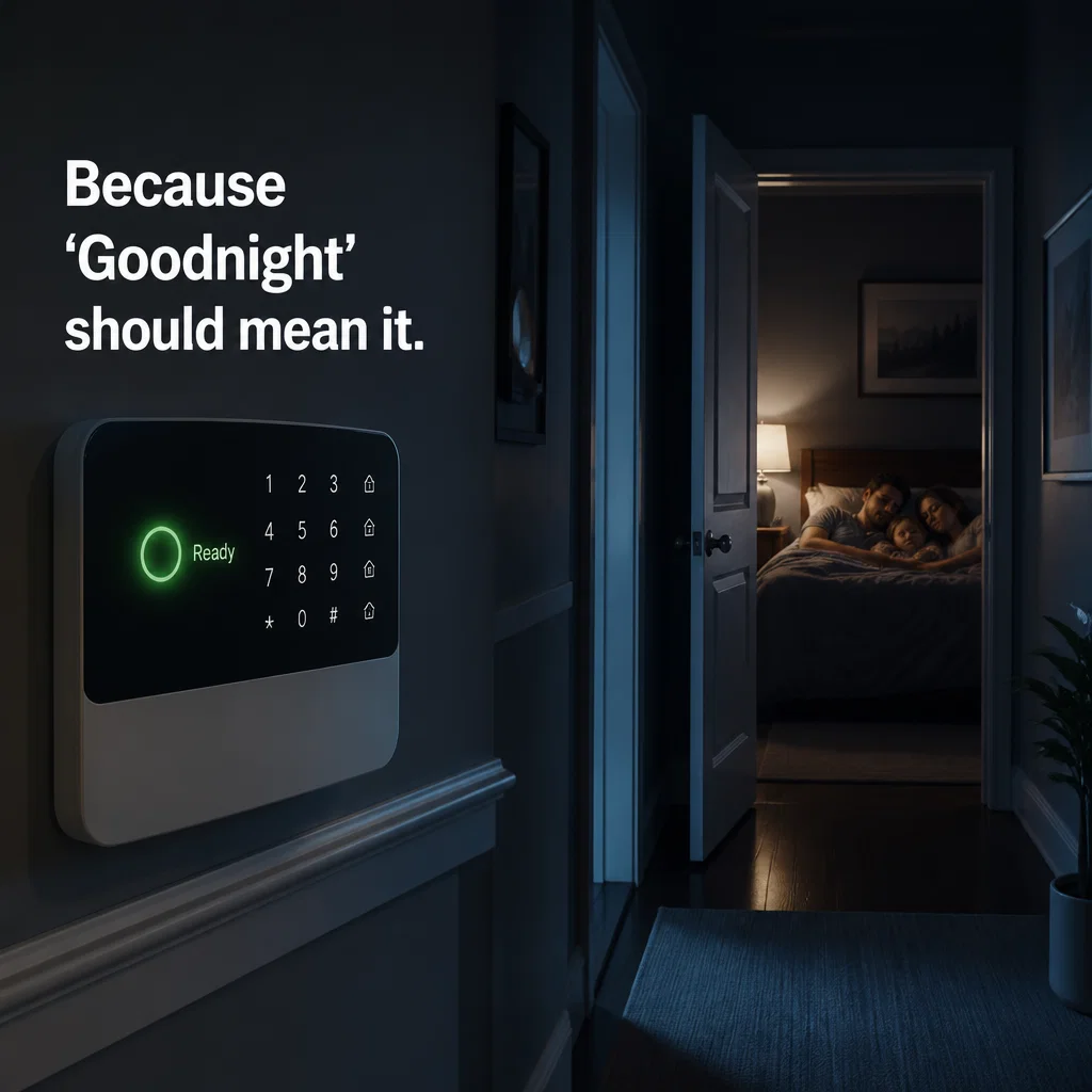 Home Security ad concept example: Safe & Sound Sleep