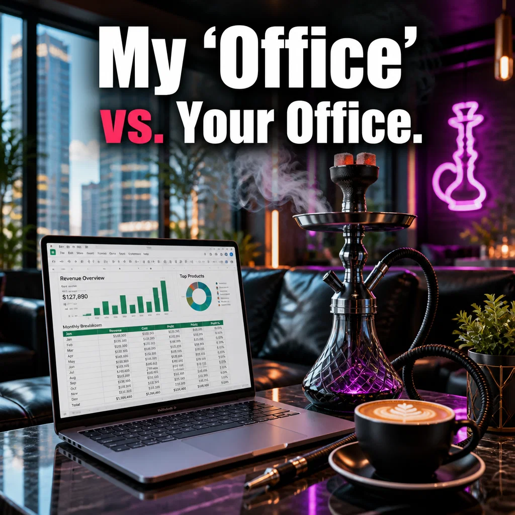 Hookah Lounge meme ad example: The Work-From-Lounge Flex
