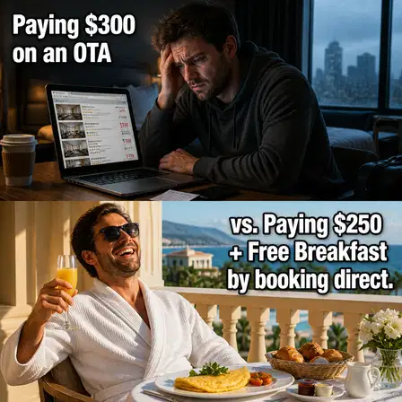 Hotel meme ad example: The Booking Direct Win