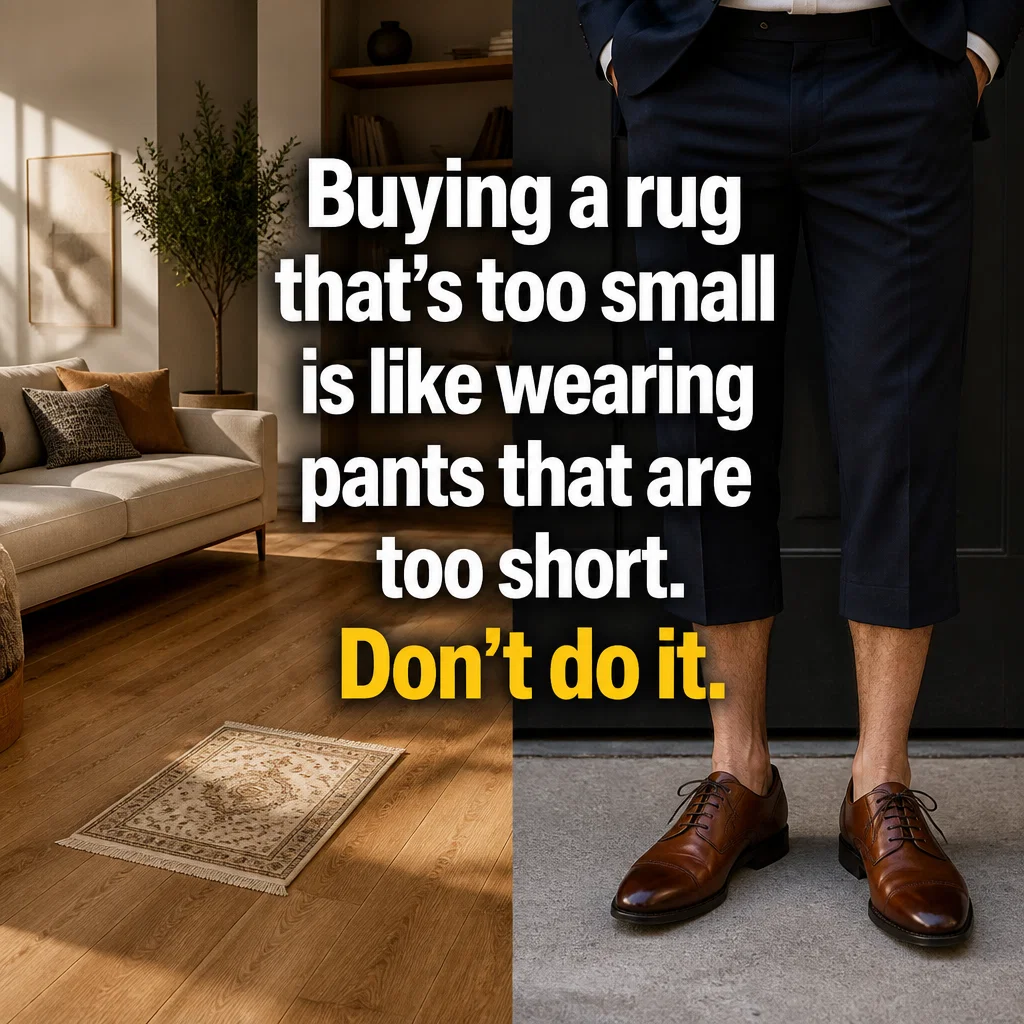 Interior Design meme ad example: Rug Sizing Logic