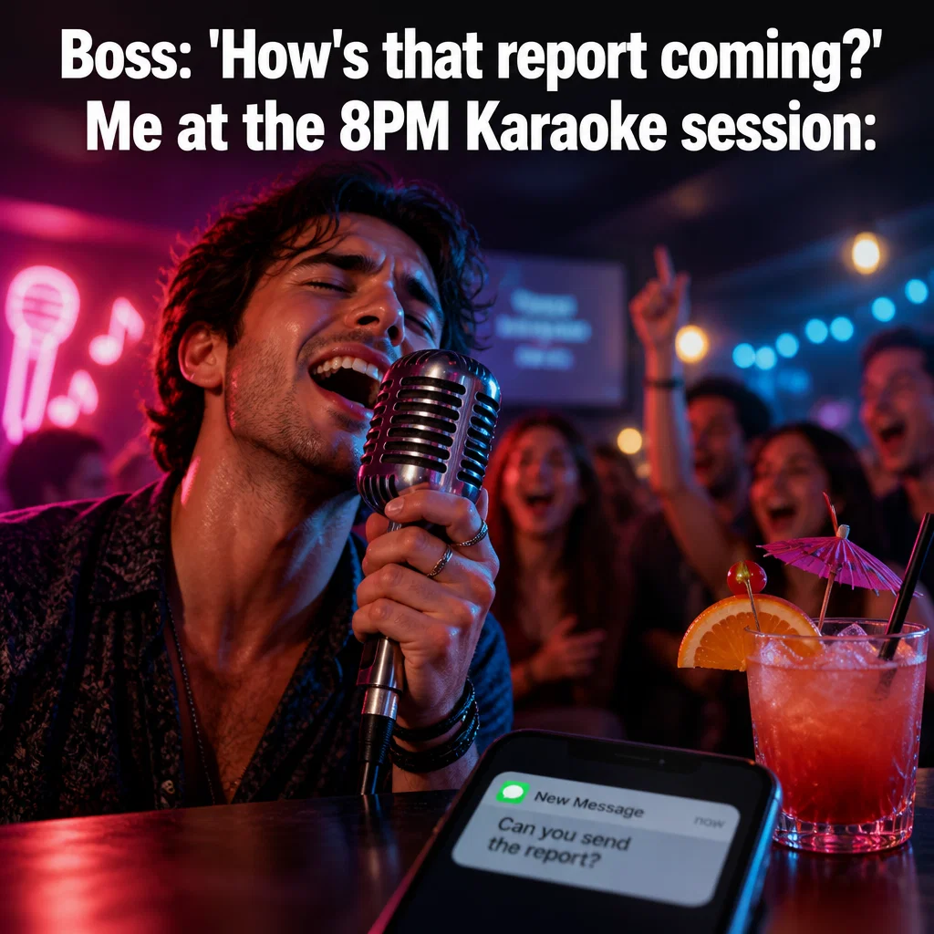 Karaoke Bar meme ad example: The Tuesday Night Cure