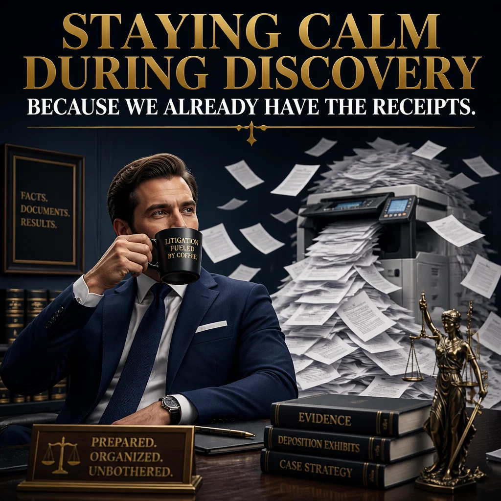 Law Firm meme ad example: Discovery Day