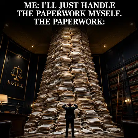 Law Firm meme ad example: The Paperwork Mountain