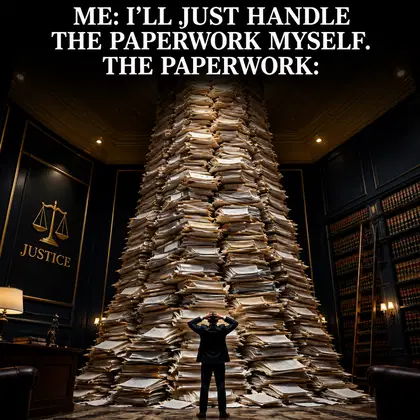 Law Firm meme ad example: The Paperwork Mountain
