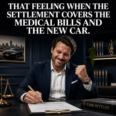 Law Firm meme ad example: The Settlement Face