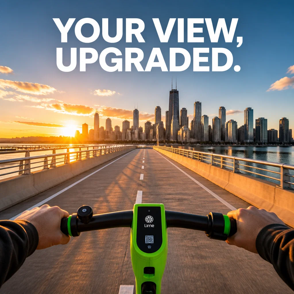 Lime ad concept example: Handlebar POV