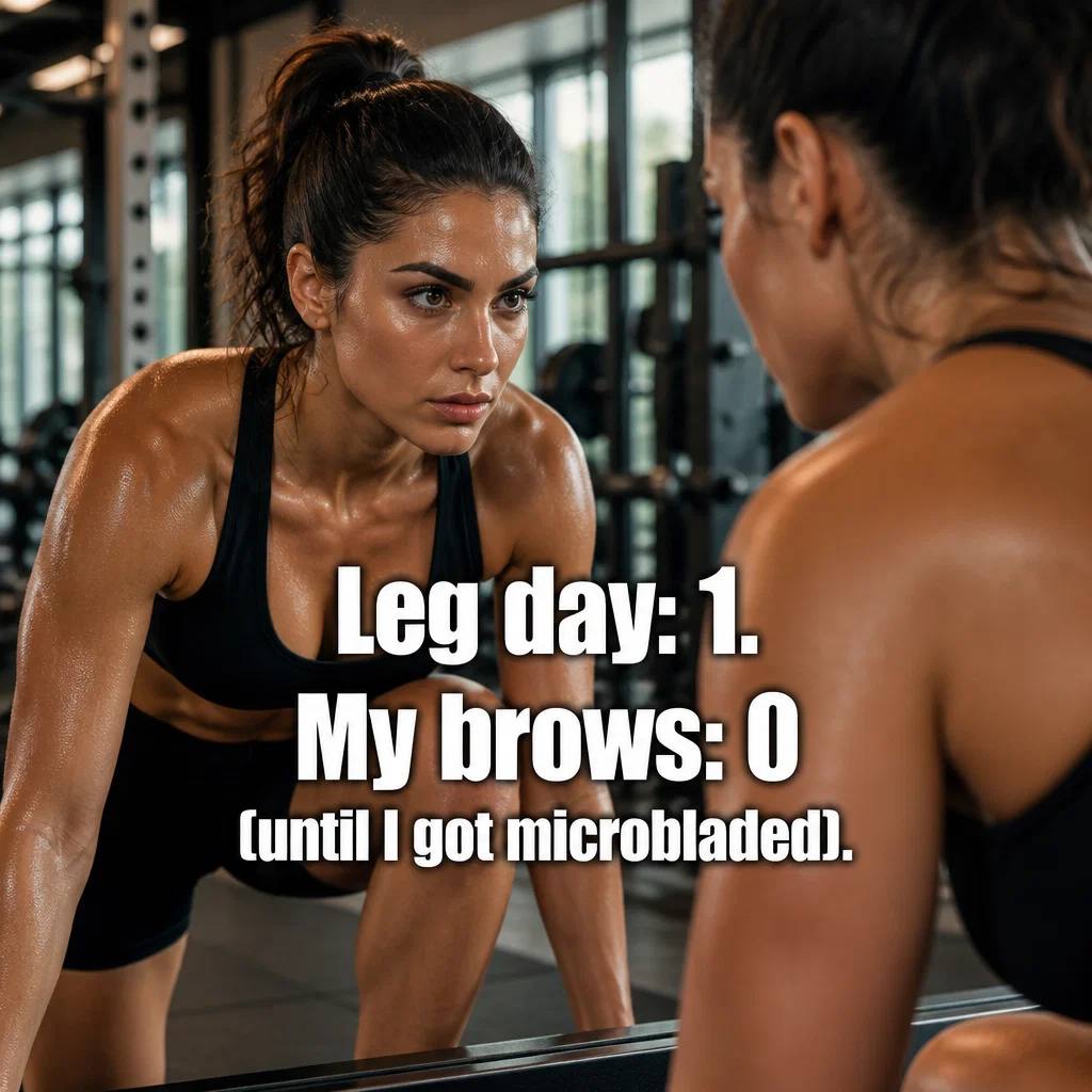 Microblading meme ad example: Gym Brow Reality