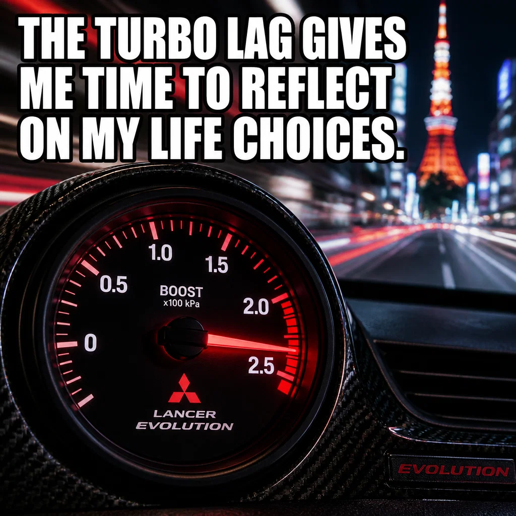 Mitsubishi meme ad example: The Turbo Lag Wait