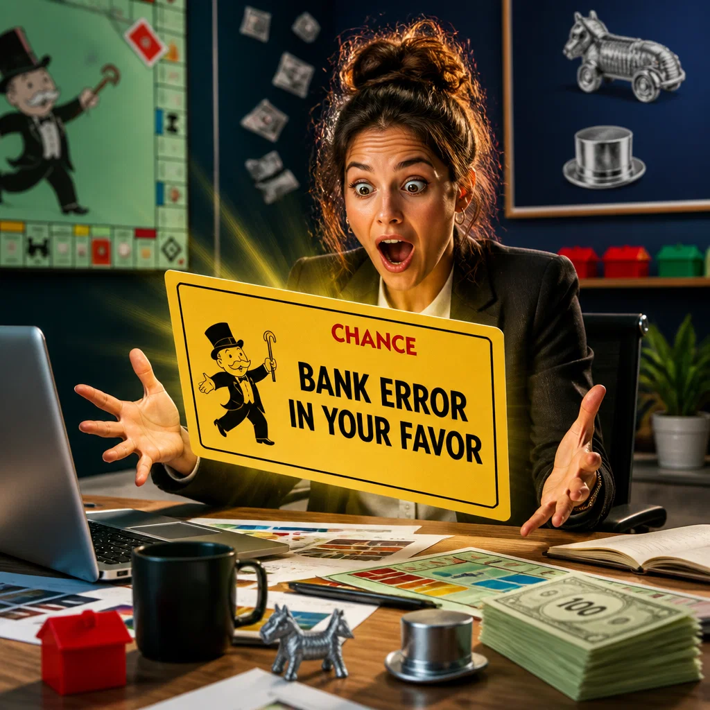 Monopoly meme ad example: Bank Error