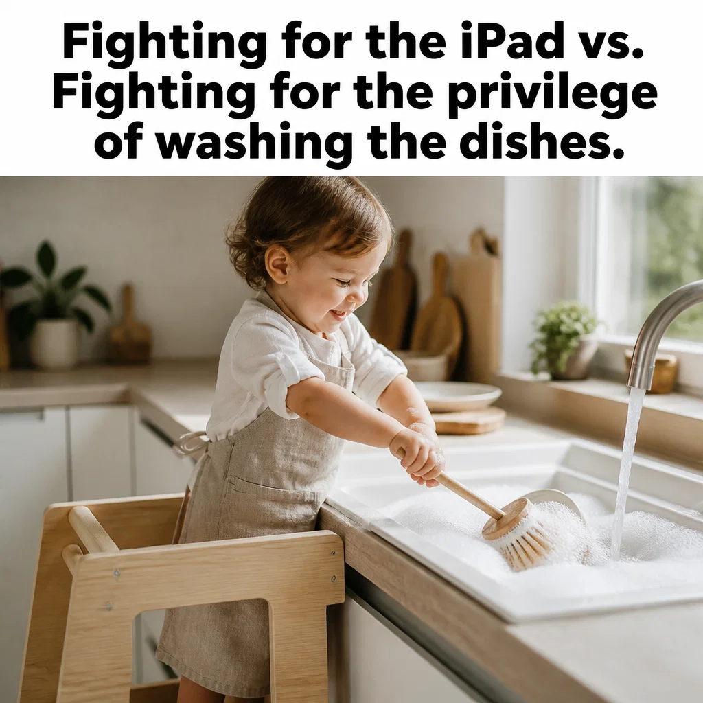 Montessori School meme ad example: Screen Time Battle