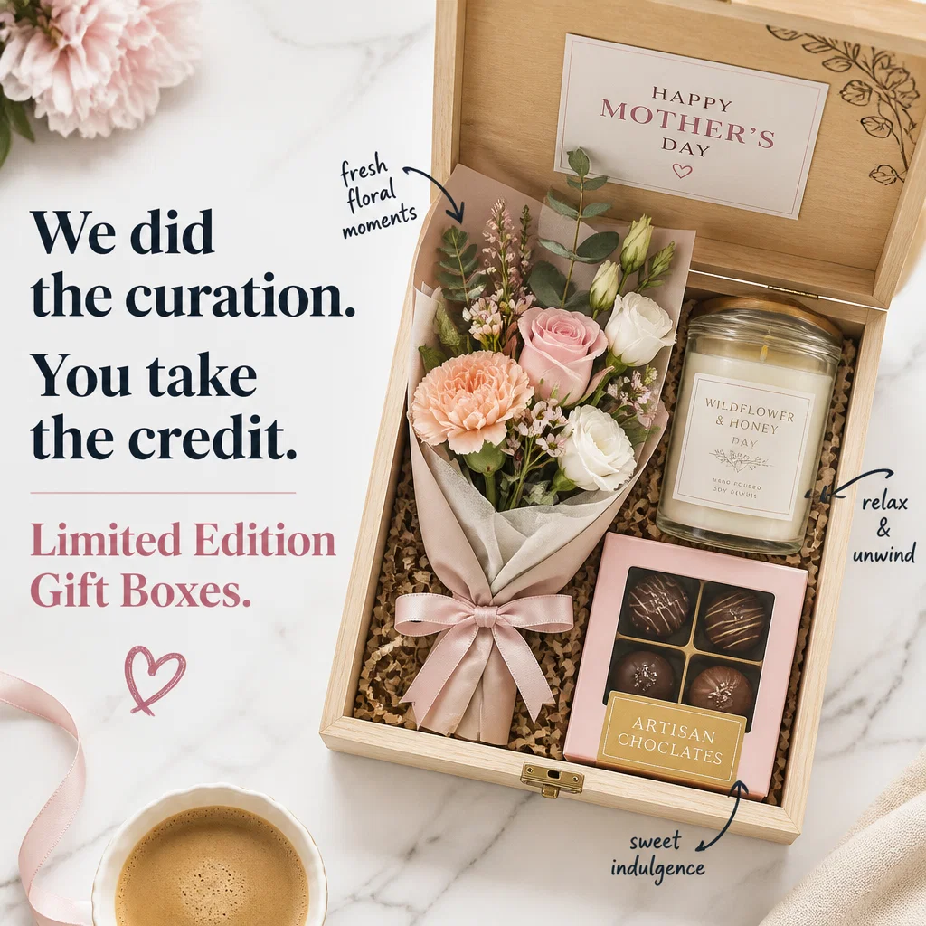 Mother's Day ad concept example: The 'Curated Box' Flatlay