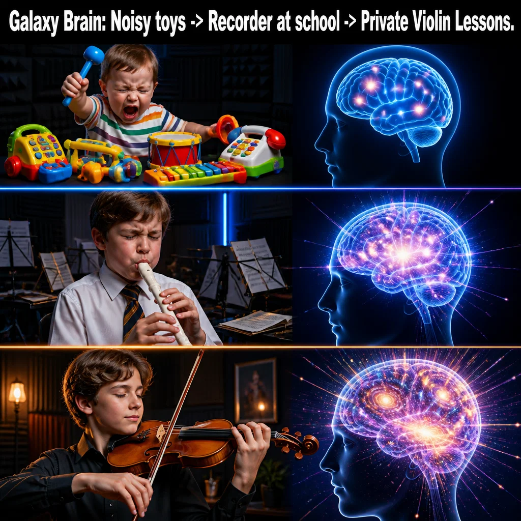 Music Lessons meme ad example: The Evolution of Sound