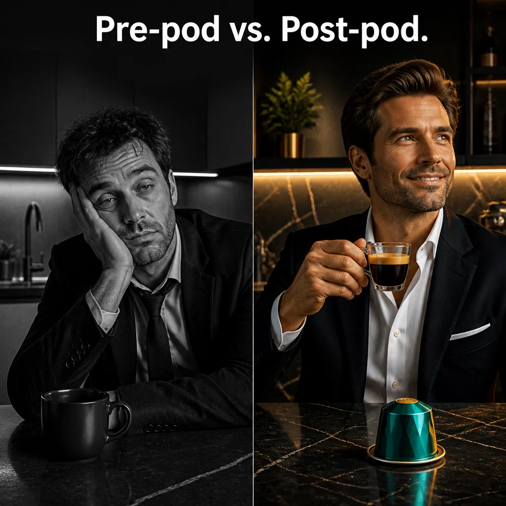 Nespresso meme ad example: Morning Transformation