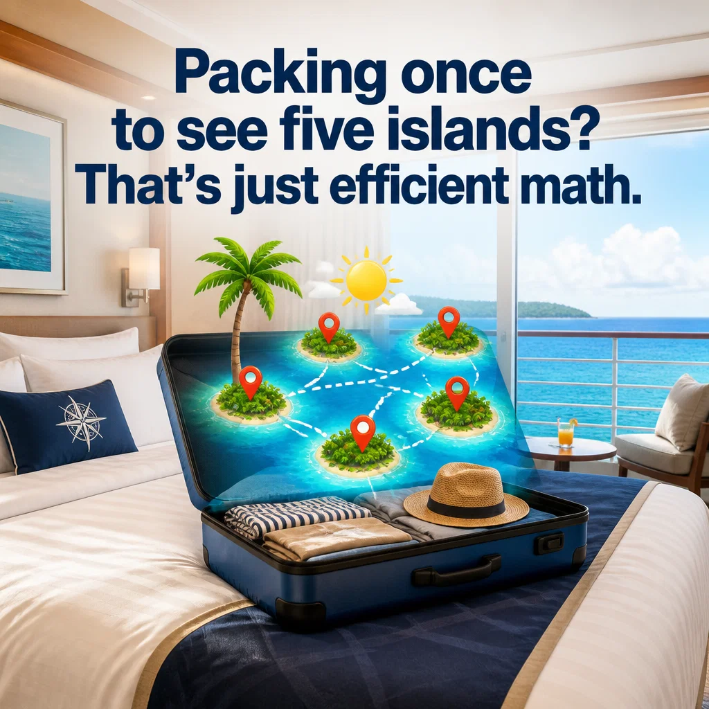 Norwegian Cruise Line meme ad example: Island Hopping Logic