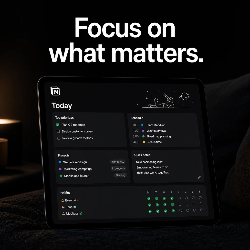 Notion ad concept example: Dark Mode Productivity