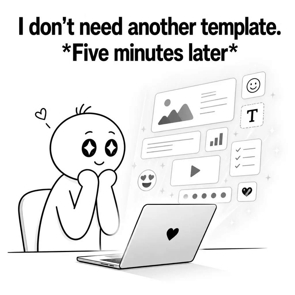 Notion meme ad example: Template Addiction