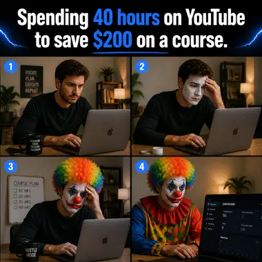 Online Course meme ad example: The Infinite Loop of Research