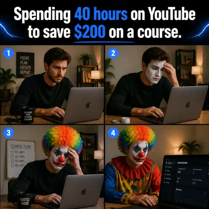 Online Course meme ad example: The Infinite Loop of Research
