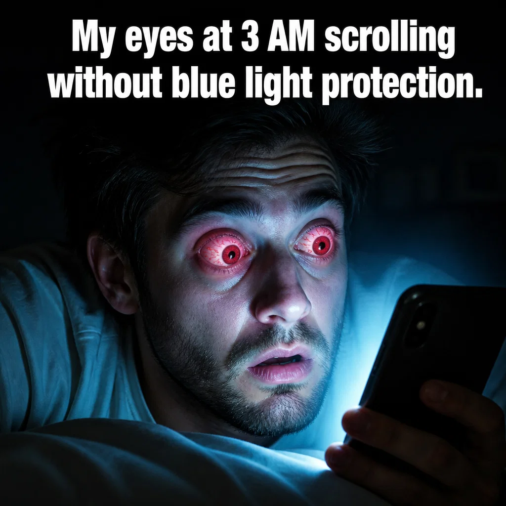 Optometrist meme ad example: Blue Light Blues