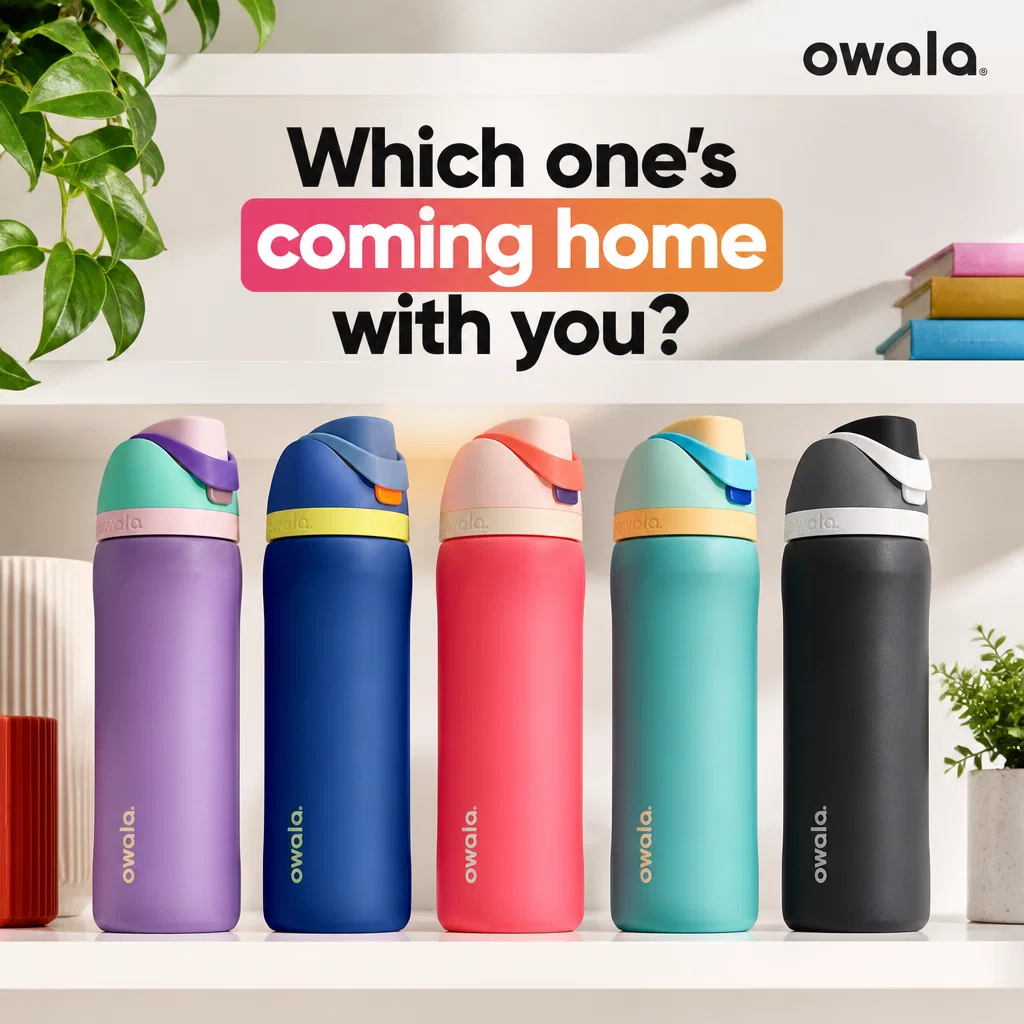 Owala ad concept example: Shelf Pop