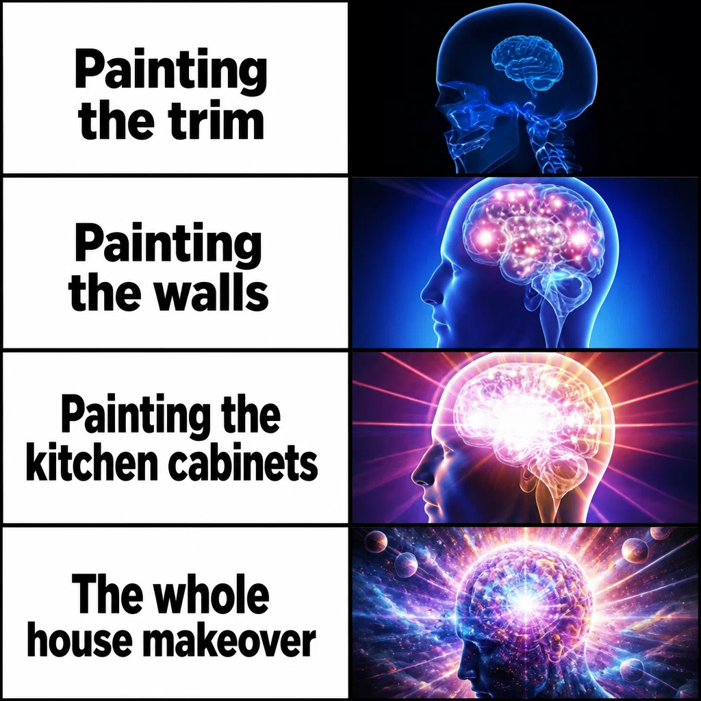 Painting Company meme ad example: Expanding Brain: Painter Edition