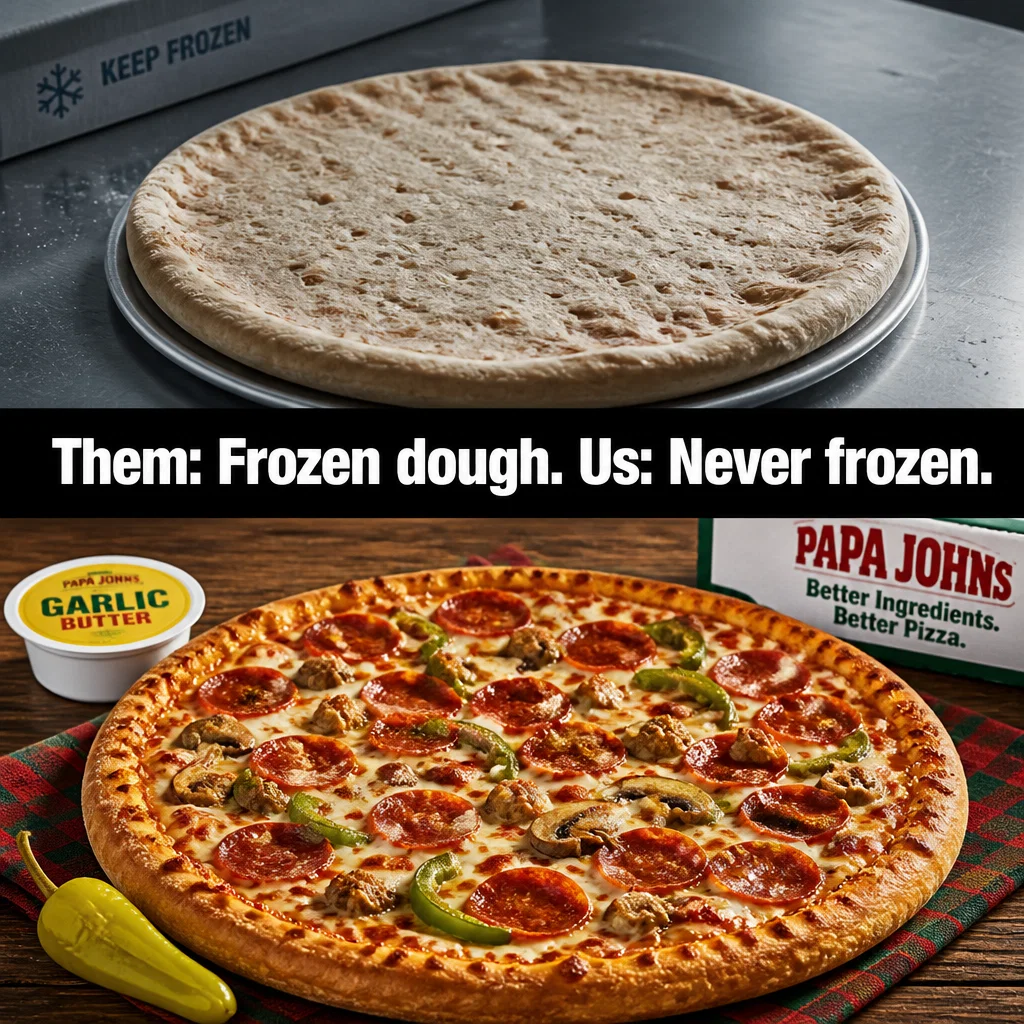 Papa Johns meme ad example: Quality Contrast