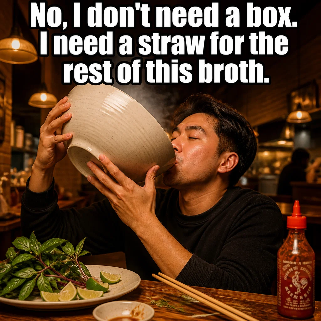 Pho Restaurant meme ad example: The Last Drop