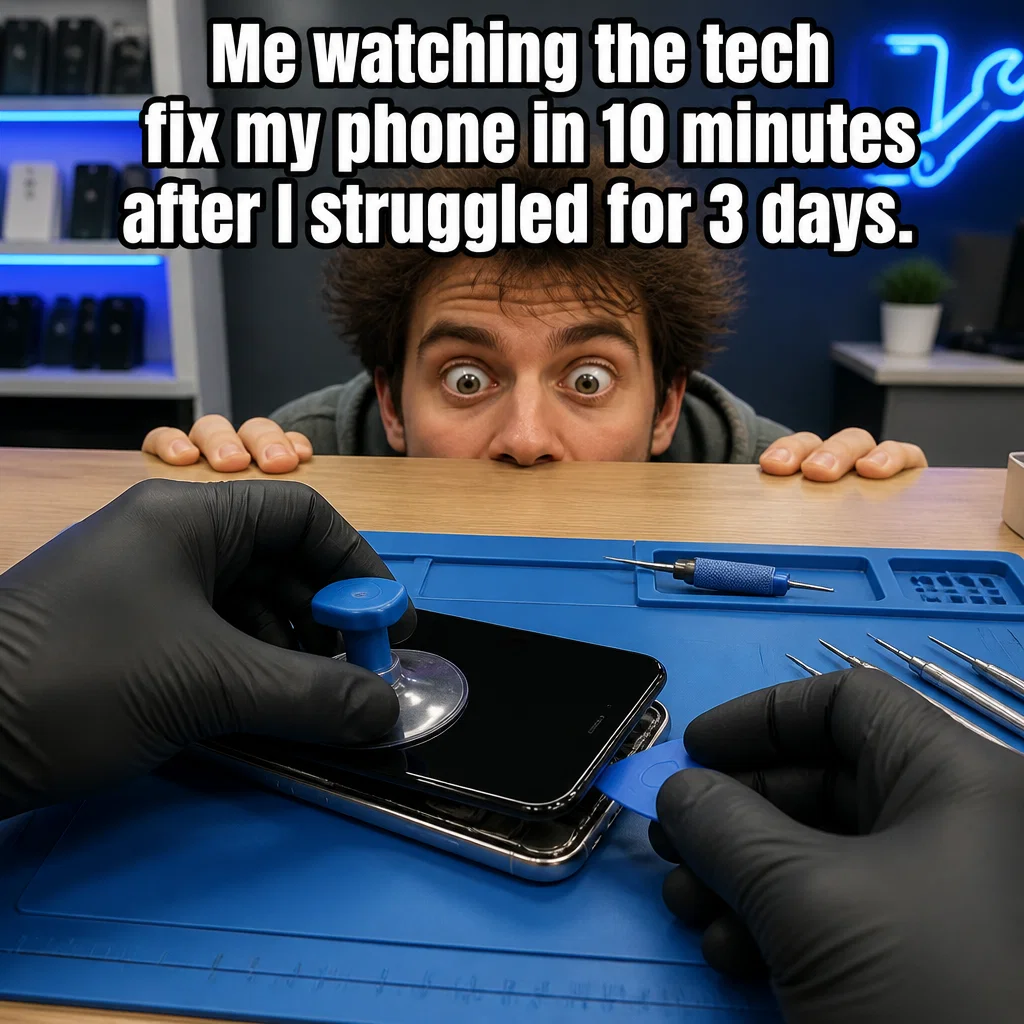 Phone Repair meme ad example: The Expert Observation