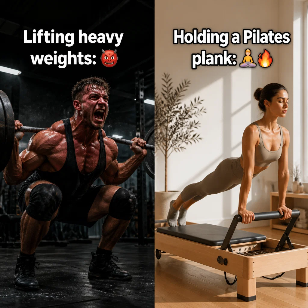 Pilates Studio meme ad example: Gym vs. Pilates Energy
