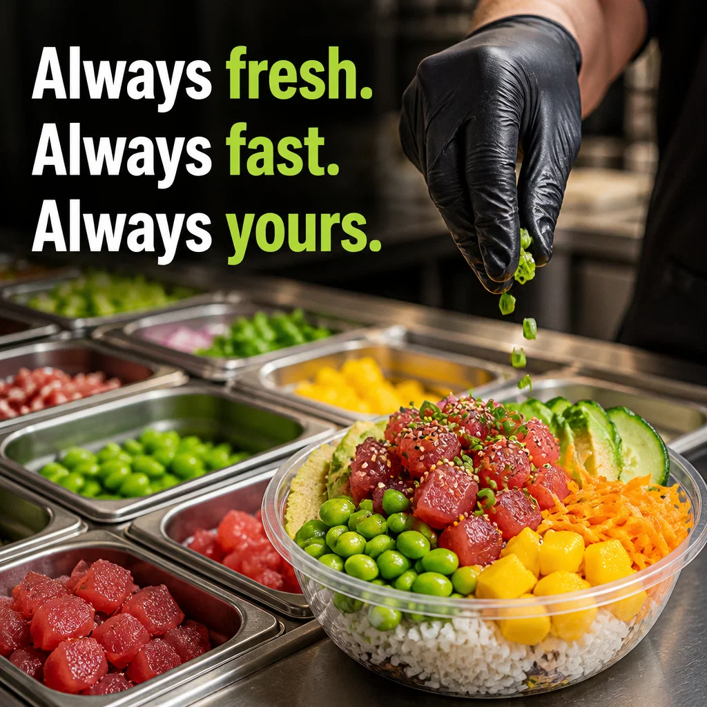 Poke Bowl ad concept example: The Assembly Line Mastery