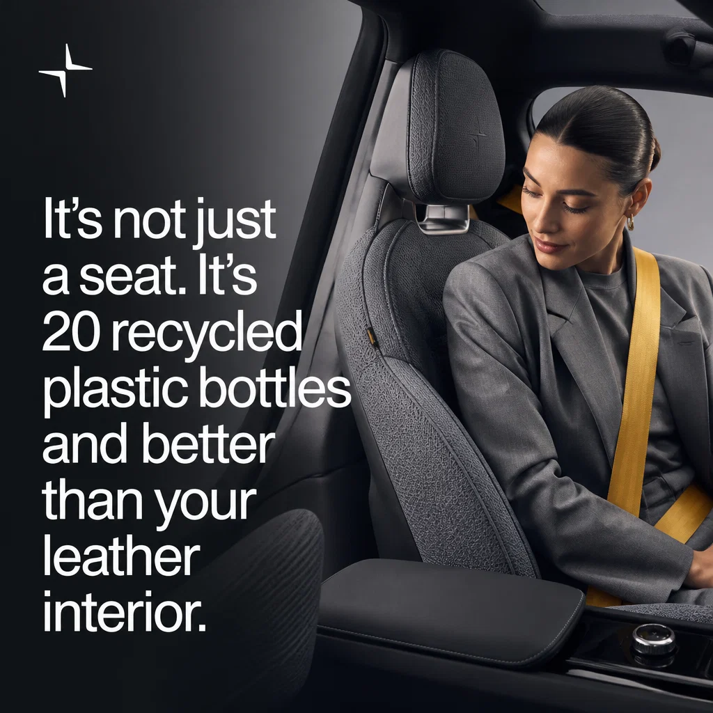 Polestar meme ad example: Sustainability Flex