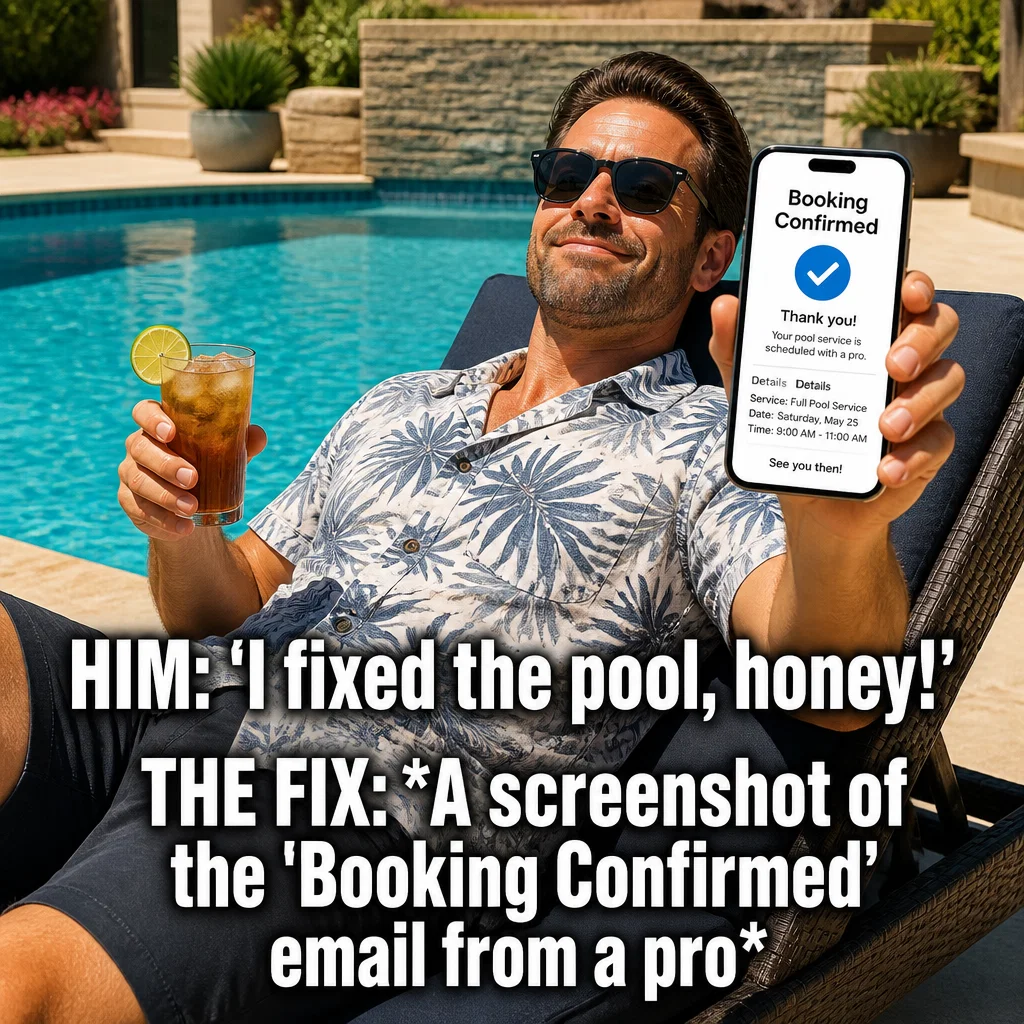 Pool Service meme ad example: The Husband Hero