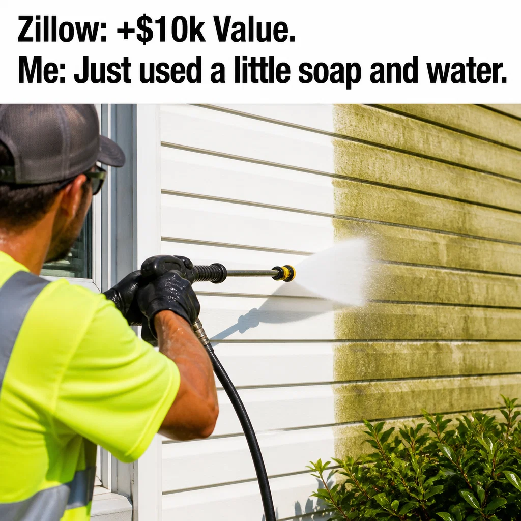 Pressure Washing meme ad example: The Home Value Boost