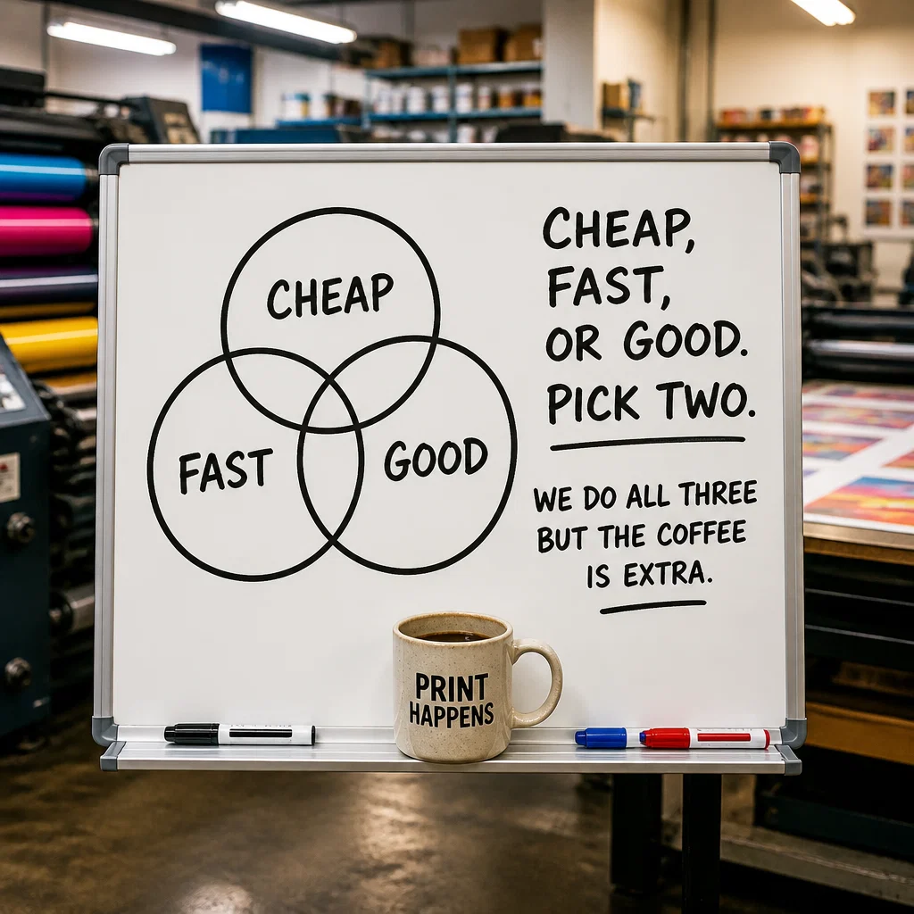 Print Shop meme ad example: The Budget Dilemma