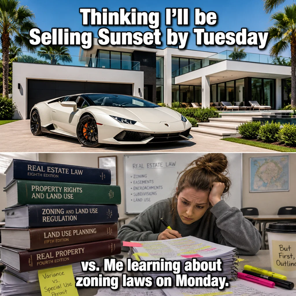 Real Estate School meme ad example: The First Day Expectation