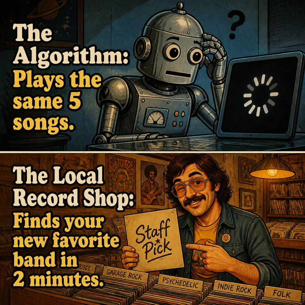 Record Store meme ad example: The Algorithm vs. The Shop