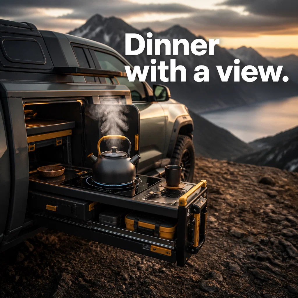 Rivian ad concept example: The Adventure Kitchen