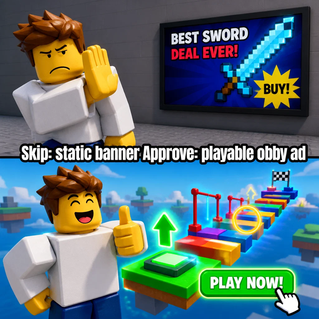 Roblox meme ad example: Drake Roblox Approval