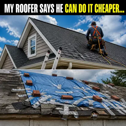 Roofing meme ad example: The Cheap Roofer Paradox
