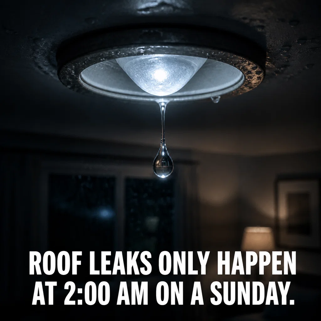 Roofing meme ad example: The Leak Detection Logic