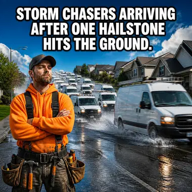 Roofing meme ad example: The Storm Chaser Warning