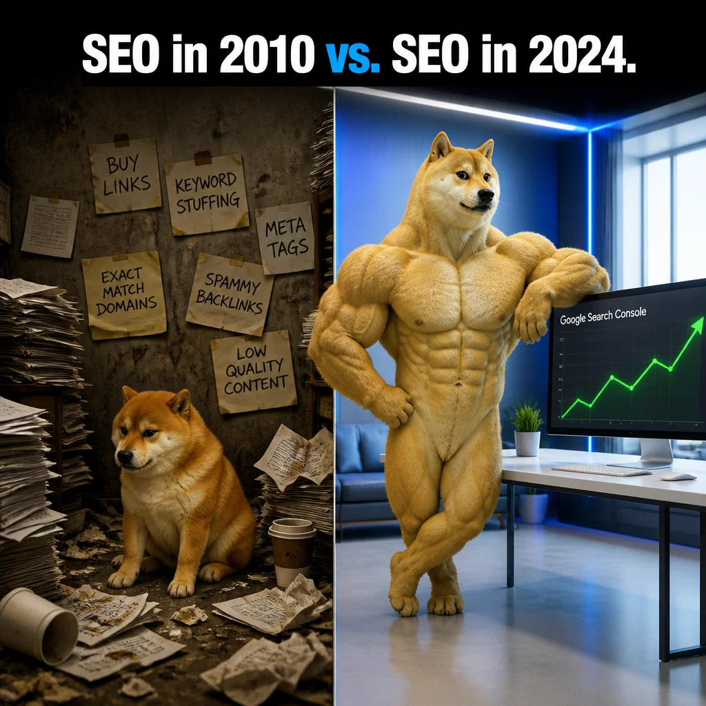 SEO Agency meme ad example: The Keyword Stuffing Era