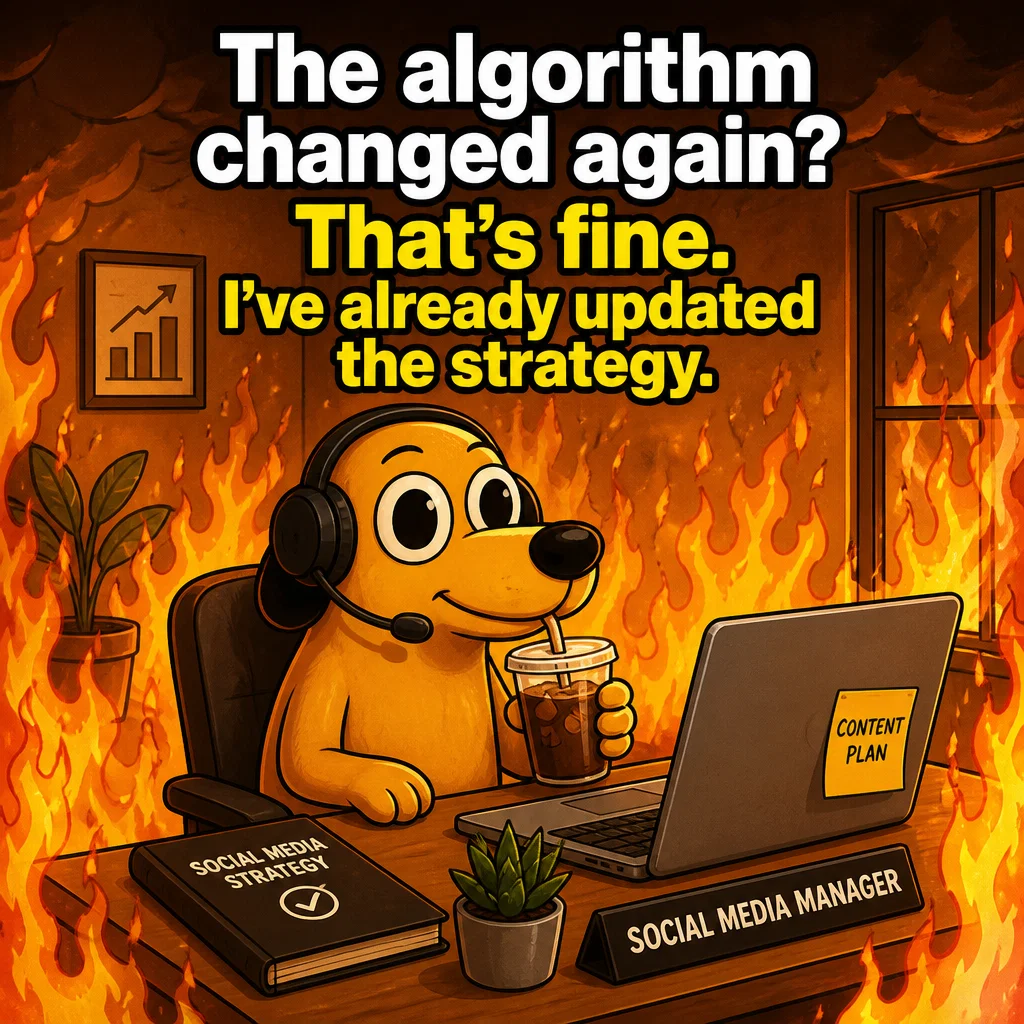 Social Media Manager meme ad example: Algorithm Anxiety