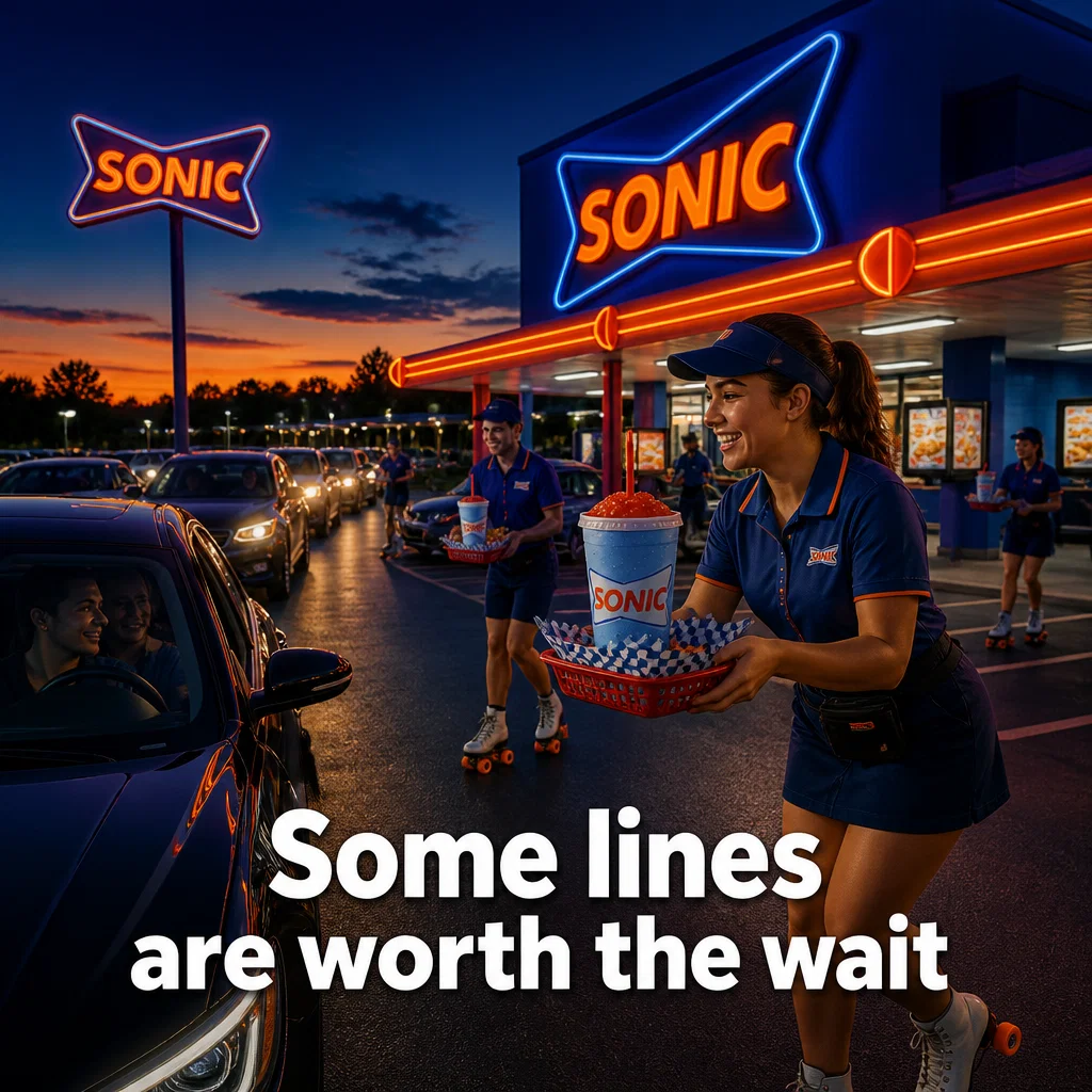 Sonic Drive-In ad concept example: Car Line at Dusk