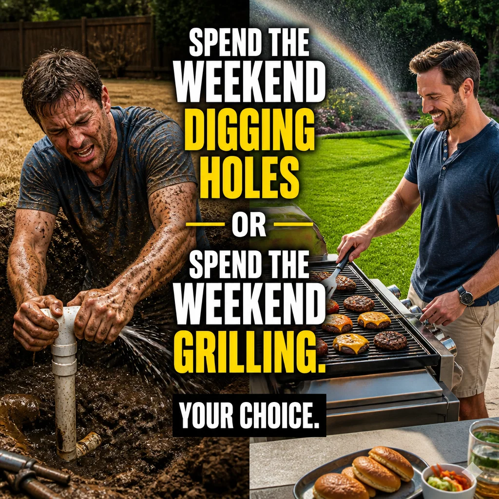 Sprinkler Repair meme ad example: The Weekend Warrior