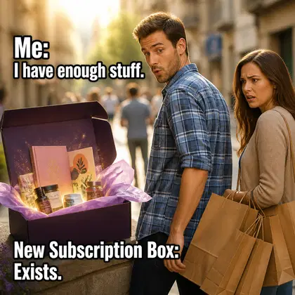 Subscription Box meme ad example: The Distracted Routine