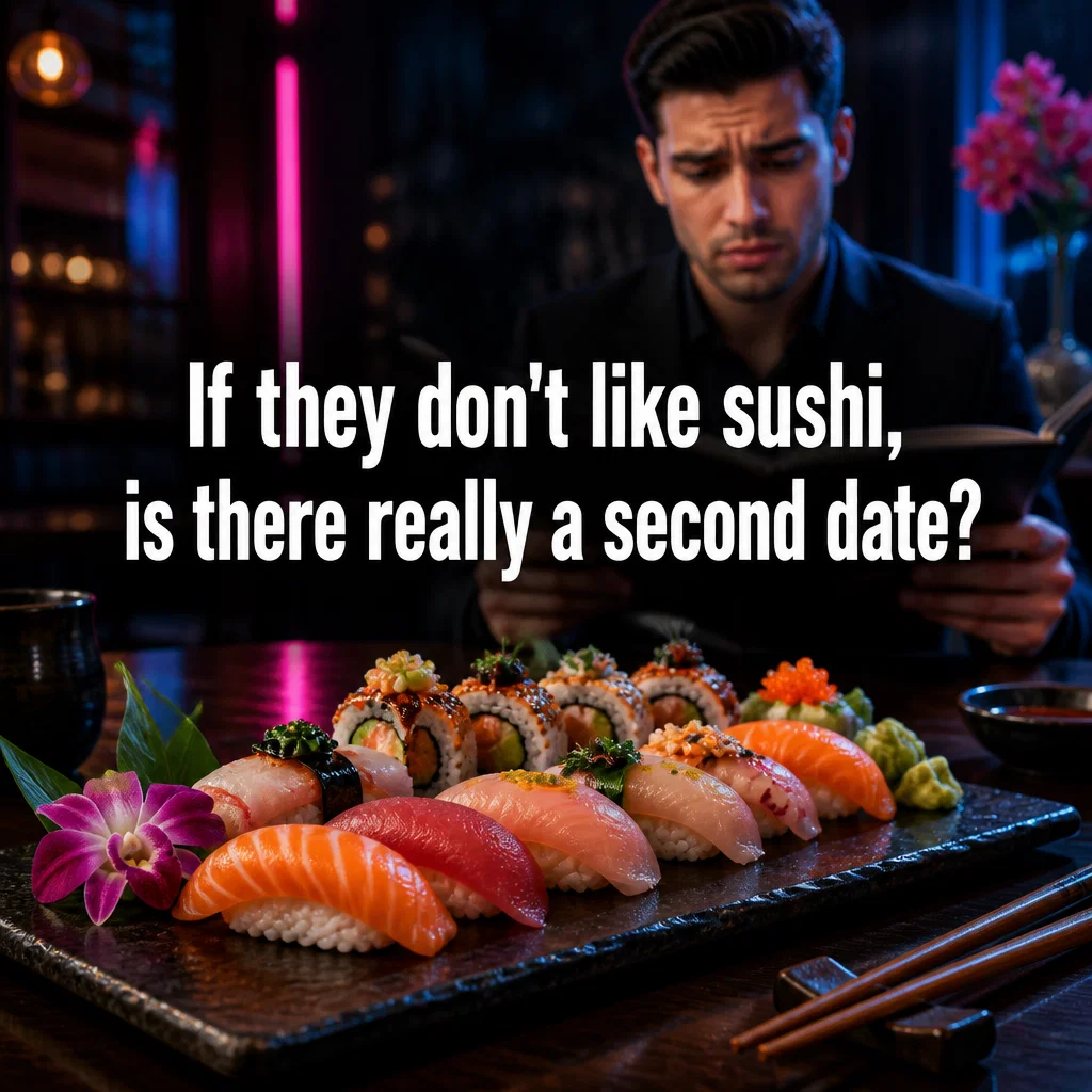 Sushi Restaurant meme ad example: The First Date Filter