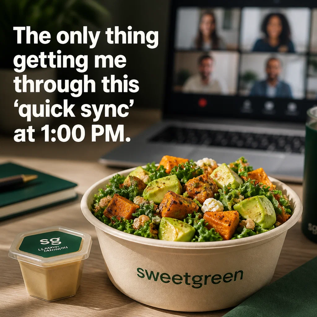 Sweetgreen meme ad example: Meeting Survival