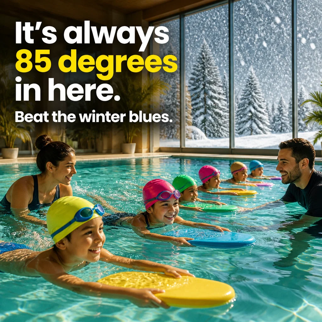 Swim School ad concept example: Year-Round Joy