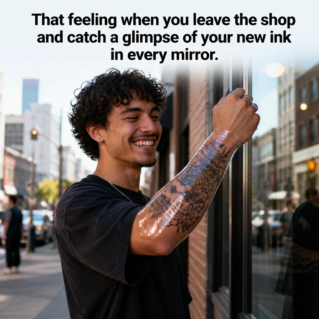 Tattoo Shop meme ad example: Post-Tattoo Euphoria